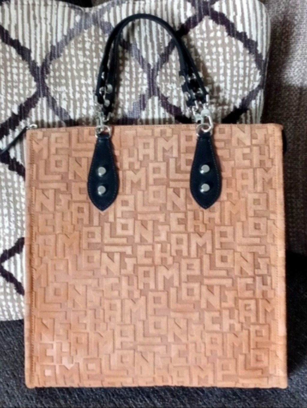 Rare Longchamp - La Voyageuse Tan/Black Suede Lgp Velours Vertical Tote